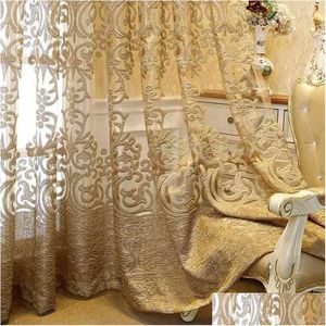 Curtain European Luxury Dark Golden Embroidered Tle Jacquard Sheer Panel For Living Roomroom Royal Home Decor Zh4314 210903 Drop Deliv Dhxpj