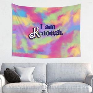 Tapisserier jag är kenough tapestry vägg hängande polyester tie-dye fantasy dekor hem för vardagsrum sovrum yogamatta