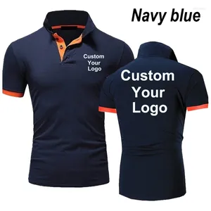 Polos masculinos logotipo personalizado camisa polo verão marca retalhos manga curta moda negócios casual secagem rápida masculino lapela camiseta