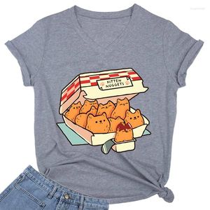 レディースTシャツ子猫ナゲットファーストフードキャットTシャツ女性ハラジュクティーファムファッションTシャツグラフィックVネックカミゼタス