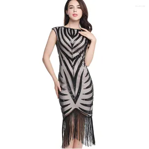 Casual Dresses Women's Flapper 1920s V Back Sleeveless Beaded Fringed Great Gatsby Dress Summer Vintage Midi Sequin