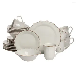 Plates 10 Strawberry Street Oxford 24 Piece Stoare Dinnerware Set Cream A Retro Ceramic Work With Beaded Edges And Fan-shaped