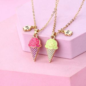 Pendant Necklaces Luoluo&baby 2Pcs/Set Cartoon Ice Cream Chain Friends Necklace BFF Friendship Children's Jewelry Gift For Girls