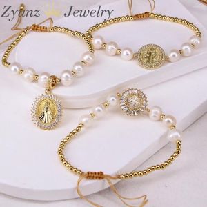 Charm Bracelets 5PCS Virgin Mary Bracelet Christian Jewelry Pulseras Gifts For Friends Natural Freshwater Pearl Women