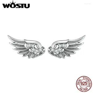 Stud Küpe Wostu 925 STERLING Gümüş Hip Hop Vintage Çiftler Yaratıcı Angel Wings Kadınlar Punk CZ Studs Doğum Günü Takı Hediyesi