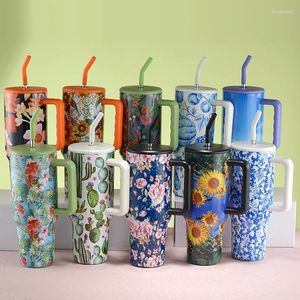 Wasserflaschen 1200 ml 40 Unzen Becher mit Griff personalisierte individuell gravierte Tasse Stroh Reisetrinkgeschirr