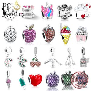 Löst ädelstenar FC Jewelry Fit Original Charm Armband 925 Sterling Silver Fruit Food Cake Ice Cream Pizza Pärla för att göra kvinnor Berloque