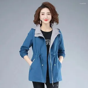 Kvinnors dikerockar 2024 Spring Autumn Windbreaker Jacket huva Casual Pocket Pick Zipper Basis Löst ytterkläder Kvinnliga gatekläder