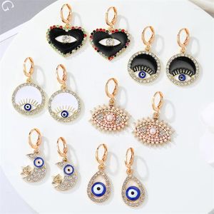 Hoop Earrings Punk Moon Heart Evil Eye Hollow Star Turkish Blue Small Circle Pendant Earring For Women Wedding Party Jewelry