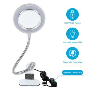 Lampada da tavolo in vetro con morsetto per attrezzatura antiscivolo a luce fredda USB con lente d'ingrandimento 8X per salone di bellezza Lampada da scrivania portatile 240131