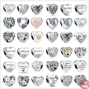 Lösa ädelstenar 925 Silver Heart Form Love Family Flower Rainbow Diy Fine Pärlor Fit Original Pendant Charms Armbandsmycken