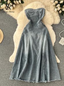 Повседневные платья Singreiny Fashion Off The Ploudless Sexy Denim Dress Sexy Denim Plore Summer Women A Line Midi Streetwear Джинсы Slim Long