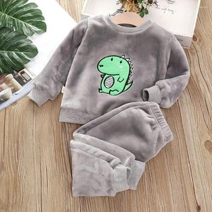 Kläder sätter baby pojke varm dinosuar set vinter tecknad pyjamas outfit för flickor pleuche tröja byxor 2 st barn kostym 1-6y