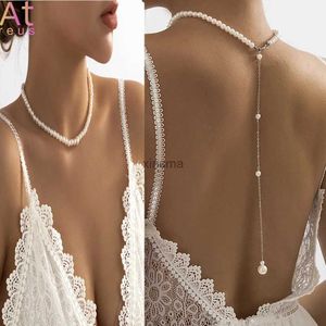 Altri set di gioielli Estate coreano romanticismo imitazione catena di perle collana catena posteriore moda donna lunga nappa pendente catena corpo gioielli da sposa YQ240204