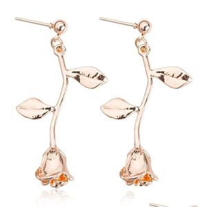 Charm Statement Earrings Wholesale Color Metal Rose Flowers Stud For Women Romantic Delicate Drop Delivery Jewelry Earrings Dhwba
