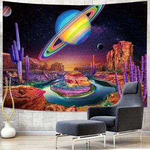 Tapisserier Trippy Planet Tapestry Psychedelic Mountain Galaxy Space Universe Wall Hang Home Decor