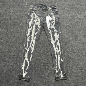 Lila varumärke Mens Low Rise Slim Fit Elastic Classic Old Style Bleached Paint Black Jeans
