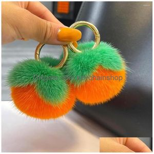 Keychains & Lanyards Keychains Lanyards Mini Real Persimmon Pendant Keychain Women Cute Toy Handbag Car Key Ornaments Girl Trinket Gi Dhlh4