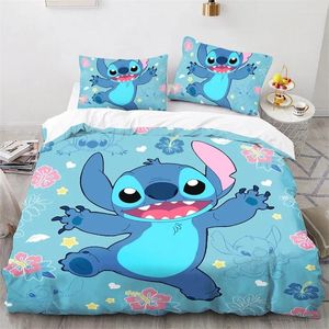 Bettwäsche-Sets, süßes Stich-Cartoon-Set für Kinder, Jungen und Mädchen, Anime-Quilt, Bettbezug, 1 und 2 Kissenbezüge