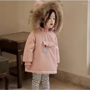 Down Coat Baby Cotton Jackets Winter Thickened Girls Windproof Large Fur Collar Kids Warm Plush Jacket