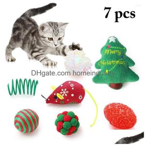 Cat Toys 7st Christmas Toy Set False Mice Mouse Spela Interactive Pet Chew for Cats Supplies Drop Delivery Dhyes