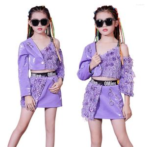 Conjuntos de roupas Lolanta Crianças Meninas Roxo Lantejoulas Jazz Street Dance Traje Hip Hop Outfit Passarela Trendy Stage Performance Wear