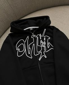 DAVRIL Letter Embroidery Zip Up Hoodie for Men Y2k Harajuku Hip Hop Oversized Loose Hooded Sweatshirt Fashion Streetwear Coat 240201
