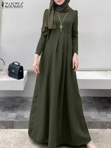 Roupas étnicas ZANZEA Mulheres Muçulmanas Maxi Vestido Turquia Abaya Outono Manga Longa V-Pescoço Cor Sólida Robe Festa Casual Elegante Solto Sundress