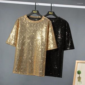 Magliette da uomo 2024 T-shirt da spettacolo teatrale T-shirt estiva con paillettes Pullover manica corta Abbigliamento da uomo