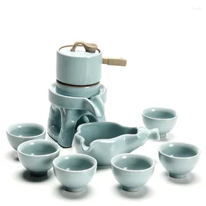 Teegeschirr-Sets, chinesischer Stil, Keramik, für 6 Personen, automatische Steinmühle, Kungfu-Tee-Set, Ru-Ofen, Haushalt, einfache faule Zeremonie, Tasse