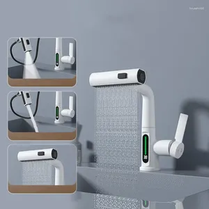 Banyo lavabo muslukları beyaz havza musluk pirinç kurşun ücretsiz tek kol dijital ekran ve soğuk çeker kayma mikser musluk
