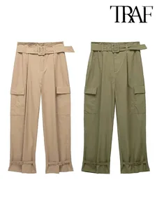 Pantaloni da donna TRAF Women Cargo 2024 autunno vita alta tasche applicate pantaloni alla caviglia pantaloni casual femminili