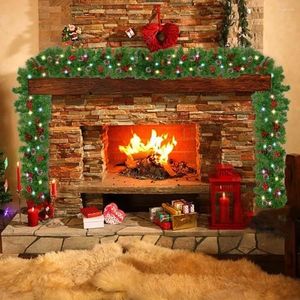 Decorative Flowers Christmas 2.7m LED Rattan Garlands Artificial Flower Pine Tree Ornament Xmas Party Home Fireplace Door Stairs Decor