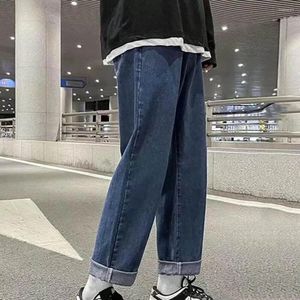 Herren Jeans Männer Breites Bein Gerade Lose Ganzkörperansicht Denimhose Knopf Reißverschluss Retro Streetwear Lange Hosen