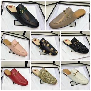 Box Horseshoe Ture ile İşlemeli Sıradan Muller Ayakkabı Siyah Koyun Deri Çilek Terlik Sandalet Düz İç Mekan 35-41 Kadın Sandalet
