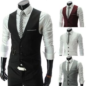 Suit Mens Slim Vneck Yelek Blazer İngiliz İş Moda Erkekler Beyefendi Yelek Siyah İçinde 240125