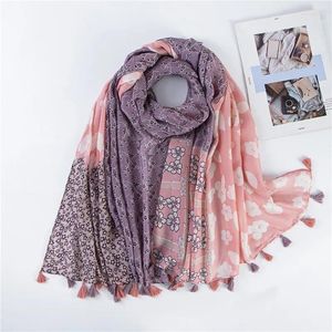 Lenços 2024 moda marca de luxo mulheres asteca retalhos borla algodão xale primavera outono envoltório hijab senhora pashmina viscose foulard roubou