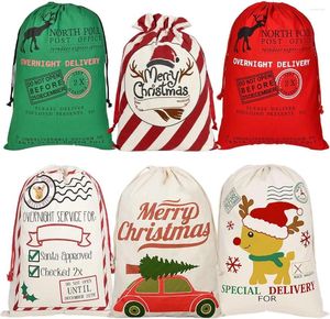 Decorazioni natalizie 2024 Sacchetti regalo Borsa grande in tela organica pesante Sacco di Babbo Natale con coulisse con renne Natale per bambini