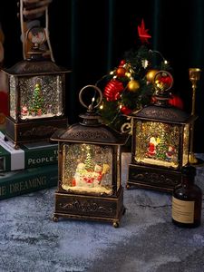 Snow Globe Lantern Lighted Lantern Swirling Glitter Music Box Christmas Decorations Santa Claus Year Christmas Music Box 240118