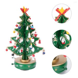 Decorative Figurines Classic Music Box Wooden Clockwork Design Christmas Tree With Pendants Miniature Handmade For Birthday Valentine's