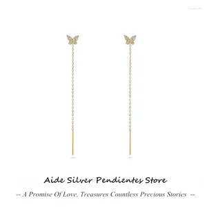 Серьги-гвоздики AIDE из стерлингового серебра 925 пробы, висячие серьги, милая цепочка с кристаллами в форме бабочки, кисточка для женщин, подарок на день рождения, Pendientes