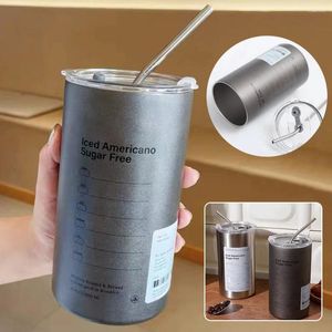 Water Bottles Coffee Cup Thermos Stainless Steel Bottle With Straw 360/600ml Ice American Mug Vacuum Flask Double-layer