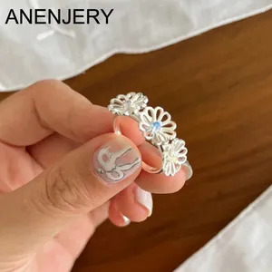 Clusterringe Anenjery Drei Gänseblümchen Blume Zirkon Finger für Frauen Exquisite Verlobungsfeier Schmuck Geschenk Großhandel