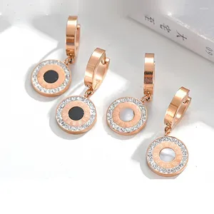 Stud Earrings Stainless Steel Roman Numerals Round Shell For Women Original Zircon Korean Brand Earings Jewelry Z422