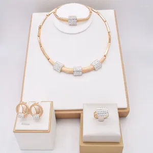 Necklace Earrings Set Italian Gold Plated Jewelry Dubai High Quality Ladies Bracelet Rings Banquet Wedding