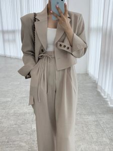 Women Suits Office Sets Autumn Turndown Collar Long Sleeve Single Breasted Blazer Coats High Waisted Laceup Cargo Pants 240127
