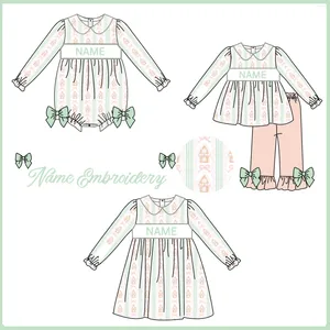 Set di abbigliamento Gonna per bambino Neonate 1-8T Abito con fiocco Tuta Set di vestiti Nome Tuta ricamata Abiti di pizzo rosa Infantile 2 pezzi Pagliaccetto