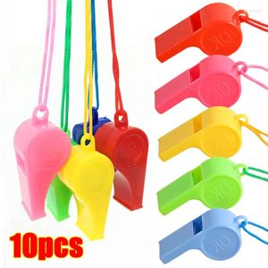 Party Favor 10/1st Mini Plastic Whistle with Rope Kids Football Soccer Rugby Cheerleading Children Toys Birthday Supplies