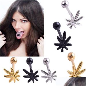 Outros 1 pc folhas língua piercing anéis studs de aço inoxidável uni elegante barra de umbigo jóias para mulheres homens gota entrega jóia dhnpf