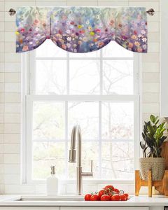 Vorhang, Frühlingsblumen, Gänseblümchen-Ölgemälde, abstraktes kurzes Fenster, verstellbarer Volant zum Binden für Wohnzimmer, Küche, Vorhänge